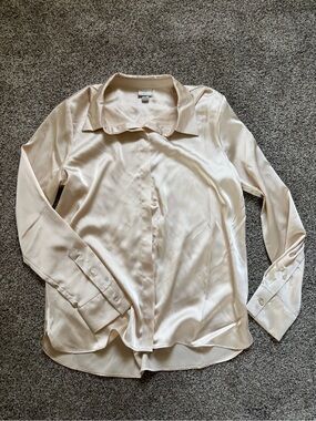 a new day Cream Button-Front Satin Blouse